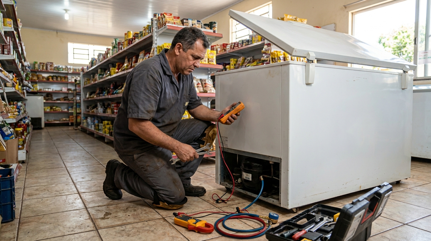 Substituição de termostato de freezer em visita técnica em Franca‑SP